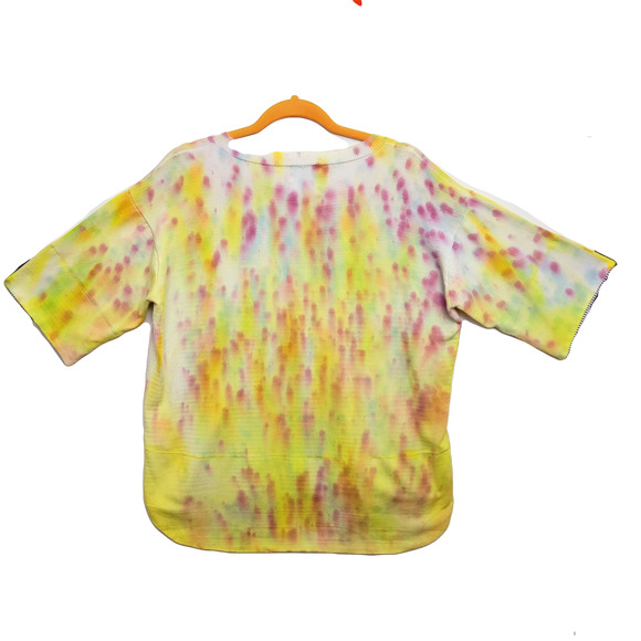 Short sleeve v-neck sweater yellow purple blue large stretchy - Picture 2 of 2